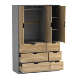 Urbn-Living Urbnliving Wooden 3 Door 6 Drawer Wardrobe Bedroom Storage Closet Shelves Hanging Rail Grey Unit Oak Doors Drawers - thumbnail 6