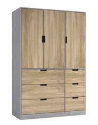 Urbn-Living Urbnliving Wooden 3 Door 6 Drawer Wardrobe Bedroom Storage Closet Shelves Hanging Rail Grey Unit Oak Doors Drawers - thumbnail 1