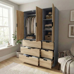 Urbn-Living Urbnliving Wooden 3 Door 6 Drawer Wardrobe Bedroom Storage Closet Shelves Hanging Rail Grey Unit Oak Doors Drawers - thumbnail 5