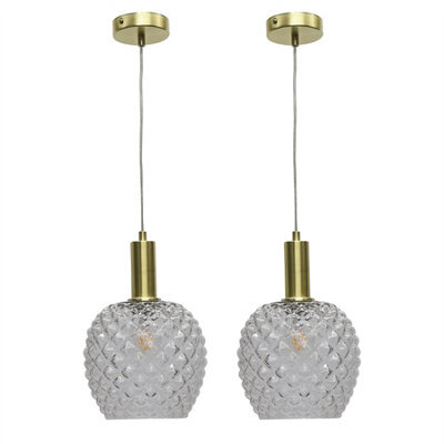 First Choice Lighting Set Of 2 Baine - Clear Textured Glass Satin Brass Deco Pendants - image 1