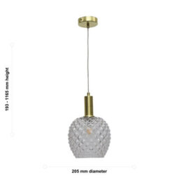 First Choice Lighting Set Of 2 Baine - Clear Textured Glass Satin Brass Deco Pendants - thumbnail 6