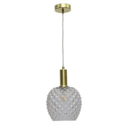 First Choice Lighting Set Of 2 Baine - Clear Textured Glass Satin Brass Deco Pendants - thumbnail 2