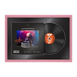 "AK Frames 25X17"" Pink Modern Vinyl Record Frame With Black Mount For 12 Inch Lp Cover & Disc - Overlapped Design"