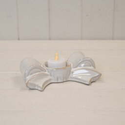 Satchville Natural Ceramic Bow Candle Holder - thumbnail 2