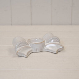 Satchville Natural Ceramic Bow Candle Holder - thumbnail 1