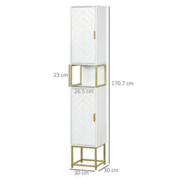 Wyld Haus Kacoel Tall Narrow Bathroom Cabinet - White With Gold-Tone Base, Adjustable Shelves, Double Doors (L30 X D30 X H170.7Cm) - thumbnail 3
