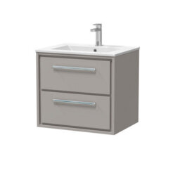 Balterley Longnor  Modern Bathroom Wall Hung 2 Soft-Close Drawer Vanity Unit & Basin, Pebble Grey, 600mm - thumbnail 1
