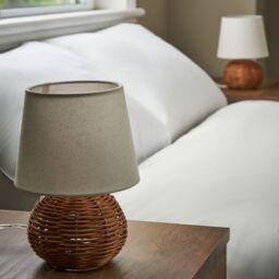 Inlight Peiros Round Matt Natural Rattan Effect Table Lamp, Pair - thumbnail 5