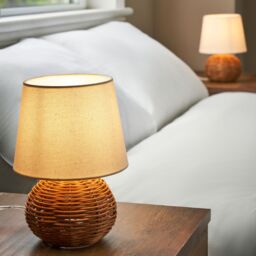Inlight Peiros Round Matt Natural Rattan Effect Table Lamp, Pair - thumbnail 4