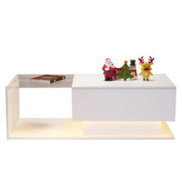 Btm Led Coffee Table, Modern High Gloss Center Table With Glass & Drawer For Living Room, White - thumbnail 4