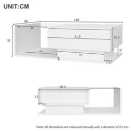 Btm Led Coffee Table, Modern High Gloss Center Table With Glass & Drawer For Living Room, White - thumbnail 9