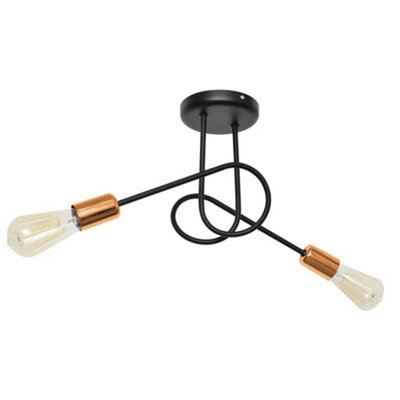Luminosa Lighting Luminosa Oxford Multi Arm Semi Flush Ceiling Light Black, Copper 38Cm