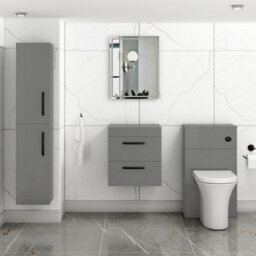 Royal Bathrooms 500mm Wall Hung Vanity Unit 2 Drawer Indigo Grey Gloss - Storage Cabinetwith Matt Black Handle - thumbnail 2