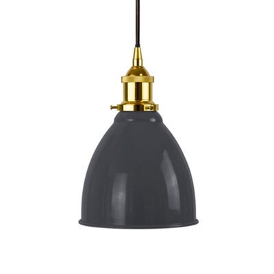 Slate Grey Classic Small Pantry Metal Painted Dome Pendant Light With Gold Lamp Holder And Black Round Cable - Se Home - image 1