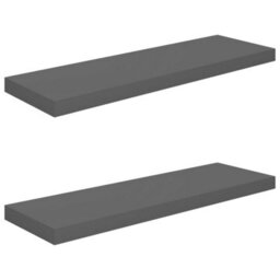 Berkfield Floating Wall Shelves 2 Pcs High Gloss Grey 80X23.5X3.8 Cm Mdf - thumbnail 2