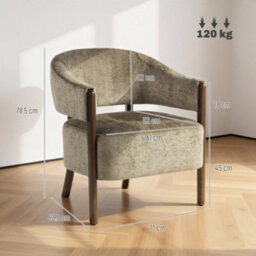 Homcom Accent Chair, Upholstered Armchair With Solid Wood Legs, Light Brown - thumbnail 3
