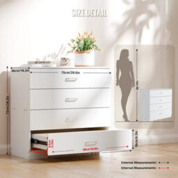 4Drawer White75 X 36 X 72Cm Chest Of Drawers Modern White Drawer Metal Handles Furniture Bedside Table - thumbnail 2