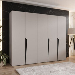 Arte Piano I Hinged Door Wardrobe 250Cm - Cashmere Five-Door Wardrobe With Spacious Interior And Hanging Rails - thumbnail 1