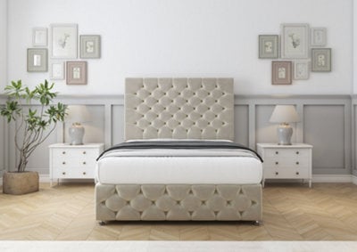 "Comfort Florida Cream Plush Divan Bed Base 2 Drawers Right Side - 26"" Strutted & 12"" Footboard 2'6 Small Single" - image 1