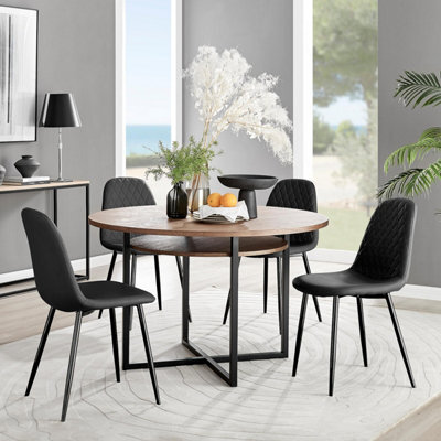 Furniturebox Uk Adley Brown Wood Storage Dining Table & 4 Black Corona Black Leg Chairs - image 1