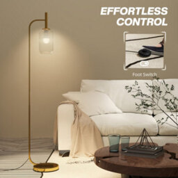 Homcom Modern Standing Lamp With Glass Lampshade, Foot Switch For Bedroom - thumbnail 6