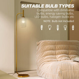 Homcom Modern Standing Lamp With Glass Lampshade, Foot Switch For Bedroom - thumbnail 7