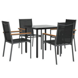 Berkfield 5 Piece Garden Dining Set Black Textilene And Steel - thumbnail 3