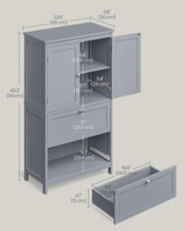 Songmics Cabinet, Storage Unit, Bathroom And Kitchen Storage Organizer, Freestanding, 2 Drawers And 2 Doors, Dove Grey - thumbnail 2