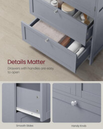 Songmics Cabinet, Storage Unit, Bathroom And Kitchen Storage Organizer, Freestanding, 2 Drawers And 2 Doors, Dove Grey - thumbnail 5