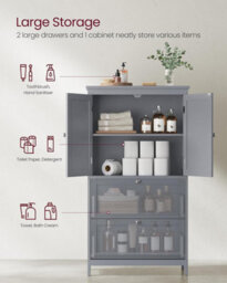 Songmics Cabinet, Storage Unit, Bathroom And Kitchen Storage Organizer, Freestanding, 2 Drawers And 2 Doors, Dove Grey - thumbnail 3