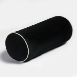 OHS Bolster Cushion Matte Velvet Filled Bedroom Sofa Plump Pillow, Black Cream - thumbnail 6