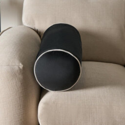 OHS Bolster Cushion Matte Velvet Filled Bedroom Sofa Plump Pillow, Black Cream - thumbnail 2