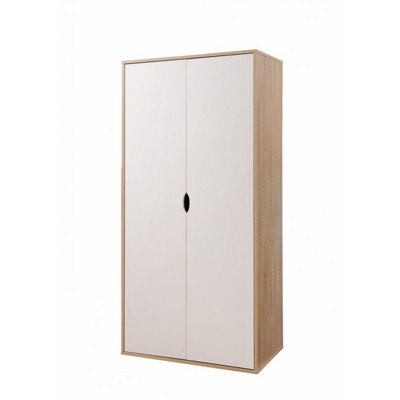 Timber Art Design 2 Door Double Wardrobe White & Sonoma Oak Effect Bedroom Furniture Cupboard - image 1