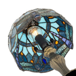 Happy Homewares Handmade Midnight And Sky Blue Stained Glass Dragonfly Tiffany Lamp - thumbnail 4