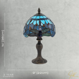 Happy Homewares Handmade Midnight And Sky Blue Stained Glass Dragonfly Tiffany Lamp - thumbnail 7