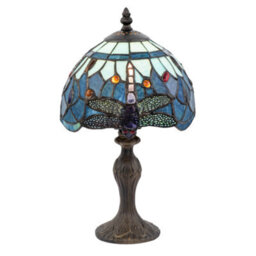 Happy Homewares Handmade Midnight And Sky Blue Stained Glass Dragonfly Tiffany Lamp - thumbnail 2