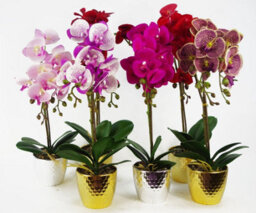 Leaf 50Cm Phalaenopsis Orchid Artificial - Purple / White - Gold Pot - thumbnail 6