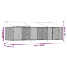 Walplus Grey Dog Cage With Roof And Doors 6X2X2 M Galvanised Steel Outdoor Kennel Run Pen - thumbnail 9