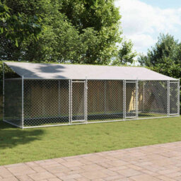 Walplus Grey Dog Cage With Roof And Doors 6X2X2 M Galvanised Steel Outdoor Kennel Run Pen - thumbnail 1