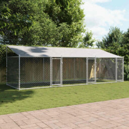 Walplus Grey Dog Cage With Roof And Doors 6X2X2 M Galvanised Steel Outdoor Kennel Run Pen - thumbnail 3