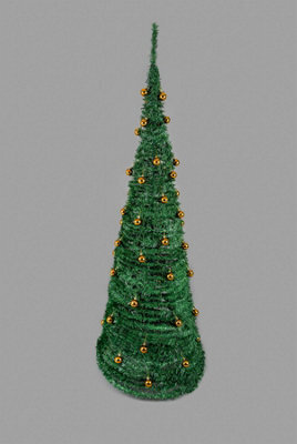 Shatchi 6Ft Prelit Pop Up Christmas Tree With Warm White Led Lights And Gold Baubles - image 1