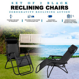 Mantraraj Set Of 2 Zero Gravity Chairs Garden Recliner Chairs With Adjustable Head Rest Folding Sun Loungers With Headrest Pillow - thumbnail 2
