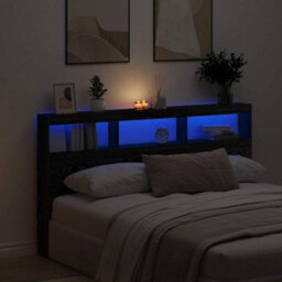 Walplus Headboard Cabinet With Led Black Oak 180X17X102 Cm - thumbnail 1
