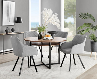 Furniturebox Uk Adley Brown Wood Storage Dining Table & 4 Light Grey Falun Black Leg Chairs - image 1