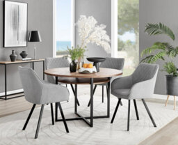 Furniturebox Uk Adley Brown Wood Storage Dining Table & 4 Light Grey Falun Black Leg Chairs - thumbnail 1