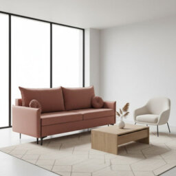 Leon M 3 Seater Sofa Bed With Storage Cushions Upholstered Back 216 Cm Sleeping Area 200 140 Cm Dusty Pink