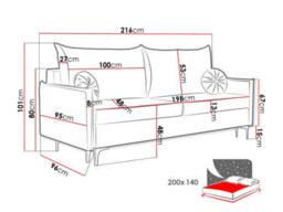 Leon M 3 Seater Sofa Bed With Storage Cushions Upholstered Back 216 Cm Sleeping Area 200 140 Cm Dusty Pink - thumbnail 6