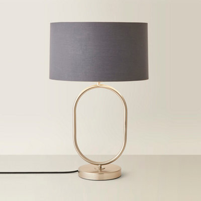 Valuelights Antonia Charcoal With Chrome Inner Drum Shade Brushed Chrome Oval Table Lamp - image 1
