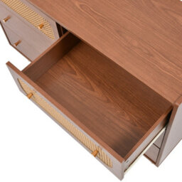 HomeTouch Wood Effect Bedroom Chest Of Drawers Sideboard Cabinet, Console Table With Rattan Drawers (6 Drawers) - thumbnail 8