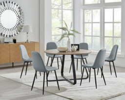 Furniturebox Uk Santorini Brown Round Round Dining Table And 6 Grey Corona Black Leg Chairs - thumbnail 1
